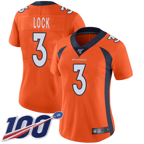 Denver Broncos Limited Women Orange Drew Lock 100th Season Home Jersey #3 Vapor Untouchable NFL Football Nike->women nfl jersey->Women Jersey